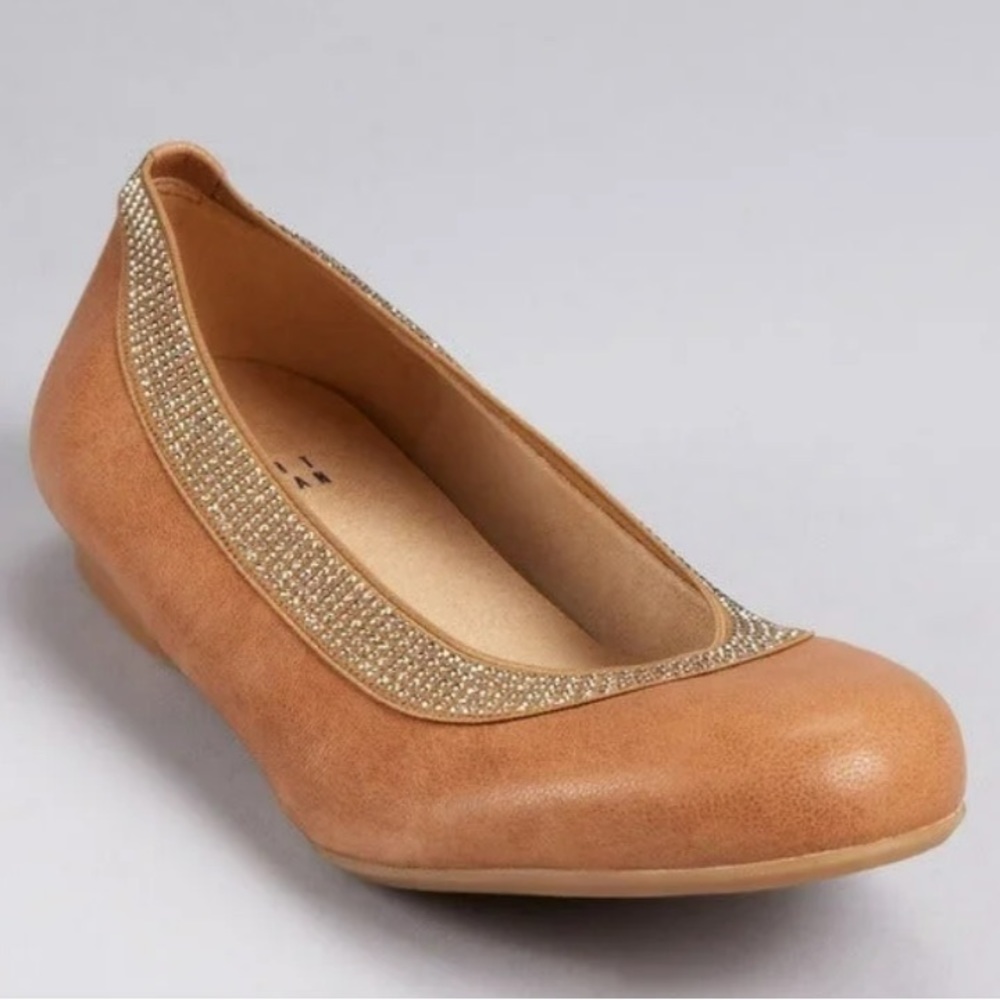 STUART WEITZMAN Lastikon Studded Flexible Ballet Flats Leather Caramel size 7 ½